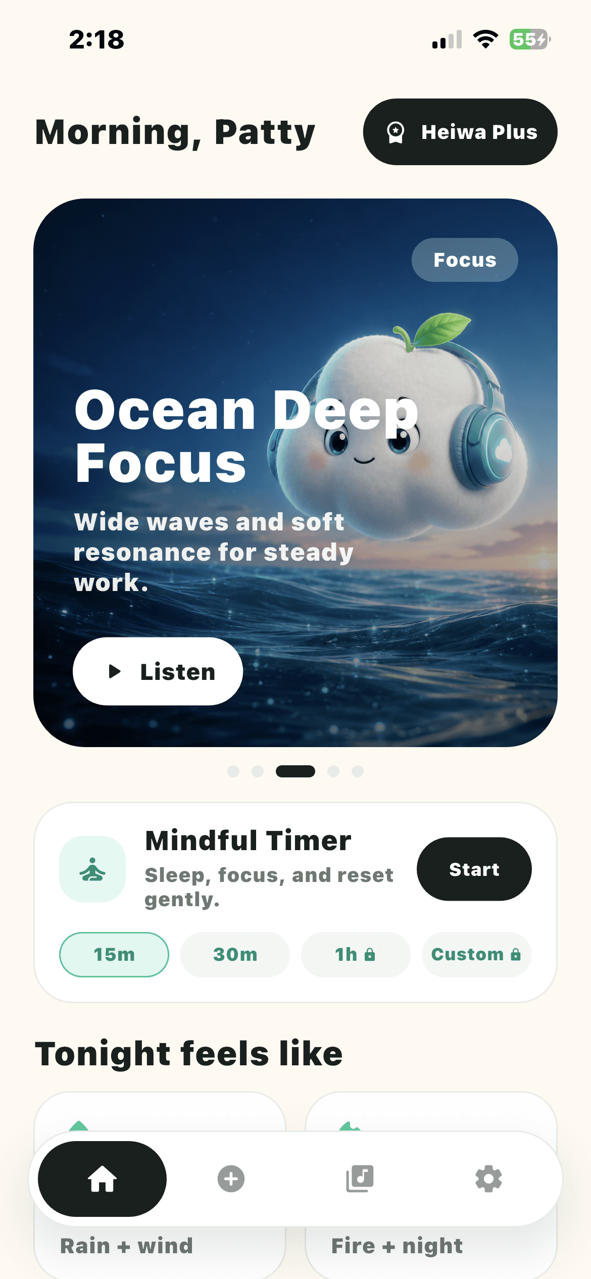 Heiwa soundscapes app on an iPhone 17