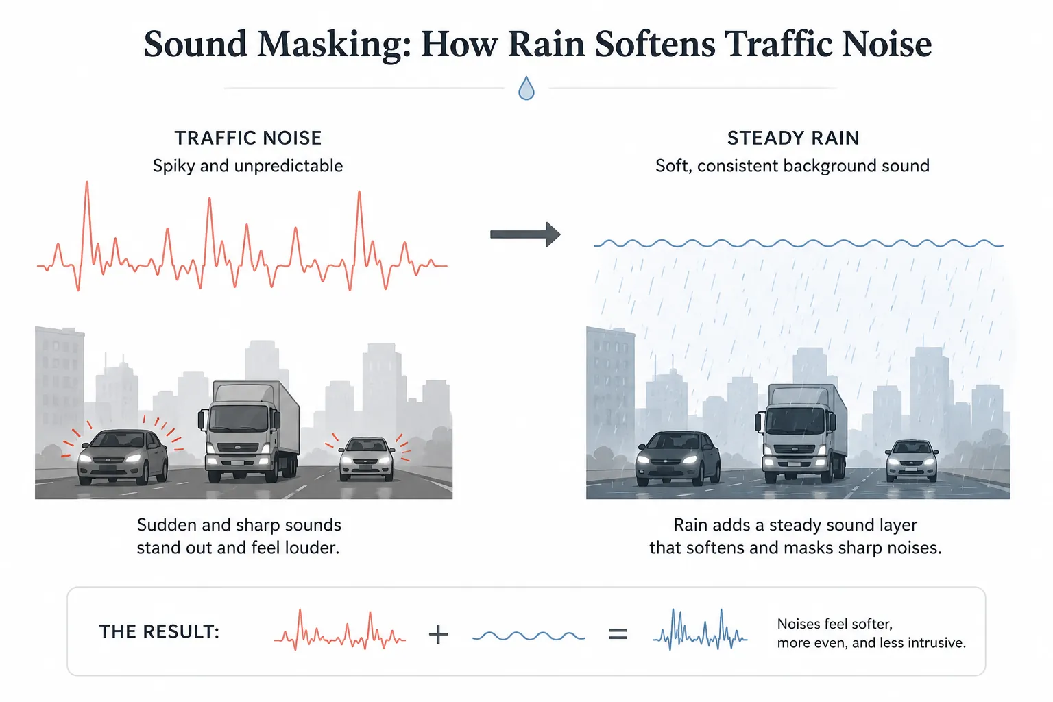 Diagram showing how steady sleep sounds can mask sudden background noise